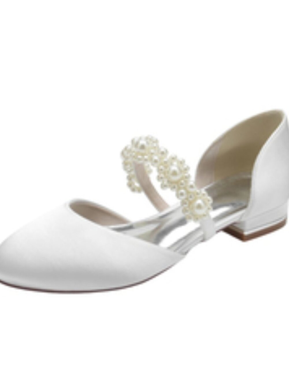 JJ's House flats, low heel, round toe, satin and pearl